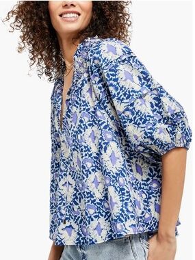 Free People | Willow printed blouse in blue combo